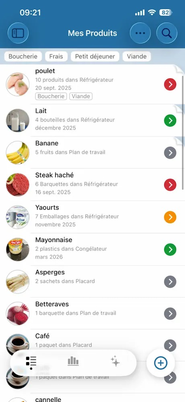 Date Limite displaying a list of products with expiration dates on iPhone